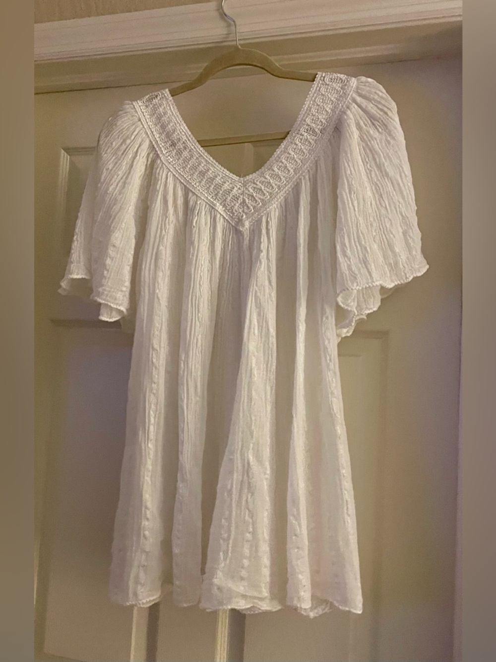 Fashion White Gauze Greek Style Swimsuit Coverup or Tunic Top w/V-Neck One Size